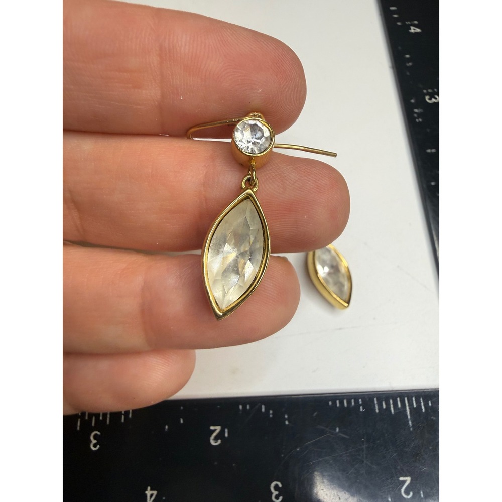 Gold Tone Marquise Faux Crystal Drop Earrings Rhinestone Accents Fishhook Wire